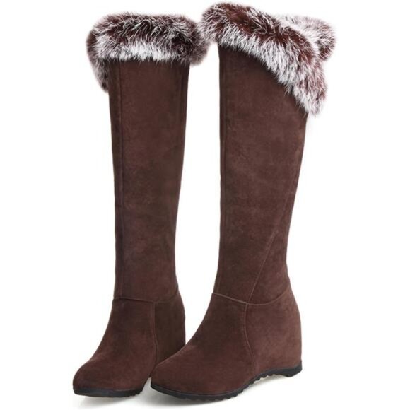 Women's Winter Over The Knee Thigh High Snow Boots Stretch Fur Wedge Boot - Picture 1 of 6